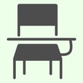 School desk solid icon. Classroom student table and chair glyph style pictogram on white background. Education and