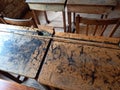 School Desks and Cane at Scaplen\'s Court Victorian School Royalty Free Stock Photo