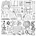 School doodle objects set. Hand drawn outline sketch vector illustration Royalty Free Stock Photo