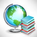 School earth globe and pile of books
