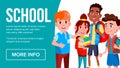 School Eduacation Banner Vector. Multiracial Children. Advertising Brochure. Pupils. Illustration