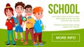 School Eduacation Banner Vector. Girls, Boys Student Smiling. Poster, Website, Invitation. Pupils. Illustration