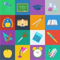 School and education cartoon icons in set collection for design.College, equipment and accessories vector symbol stock Royalty Free Stock Photo