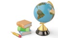 School education concept books globe and pencil on white backgr