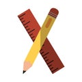 School education crossed pencil and ruler stationery flat icon with shadow Royalty Free Stock Photo