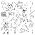 School and education doodles hand drawn sketch with symbols and objects. Education concept. Royalty Free Stock Photo