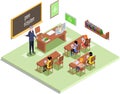 School education, e-learning process. Learning with technology, lessons in class with teacher