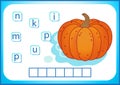 School education. English flashcard for learning English. We write the names of vegetables and fruits. Words is a puzzle game for