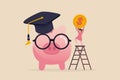 School or education fund financial planning for kid school or college budget and scholarship concept cute girl holding big coin