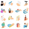 School education icons set, isometric style Royalty Free Stock Photo