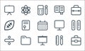 School education line icons. linear set. quality vector line set such as school bag, canvas, divide, draw, folder, football,