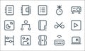 School education line icons. linear set. quality vector line set such as notebook, sharpener, abacus, strategy, pie chart, scissor