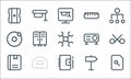 School education line icons. linear set. quality vector line set such as search file, notebook, notebook, ruler, solar system,
