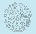 School and education line icons with outline style