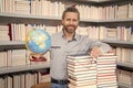 school education with man teacher with globe. education and knowledge. back to school. teachers day. teachers education Royalty Free Stock Photo