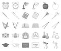 School and education monochrome,outline icons in set collection for design.College, equipment and accessories vector Royalty Free Stock Photo
