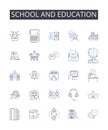 School and education line icons collection. Institution, Academy, Learning, Pedagogy, Instruction, Curriculum, Scholarly