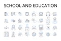 School and education line icons collection. Institution, Academy, Learning, Pedagogy, Instruction, Curriculum, Scholarly