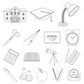 School and education outline icons in set collection for design.College, equipment and accessories vector symbol stock Royalty Free Stock Photo