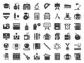 school and education related icon set, glyph design such as school bus, sharpener, chalkboard, owl, stack