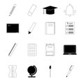Black and white education icon set. School icons. Vector illustration. Royalty Free Stock Photo