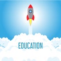 School education study vector university symbol concept. Rocket icon knowledge sign science background. Isolated learn college tec Royalty Free Stock Photo