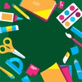 School and education workplace items. flat illustration of school supplies. Education  banner. vector  illustration Royalty Free Stock Photo