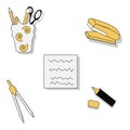 School and education workplace items. Vector flat illustration of school supplies. Isolated school, education workspace accessorie Royalty Free Stock Photo