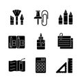 School essential equipment black glyph icons set on white space Royalty Free Stock Photo