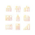 School essential equipment gradient linear vector icons set Royalty Free Stock Photo