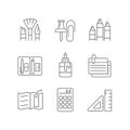 School essential equipment linear icons set Royalty Free Stock Photo