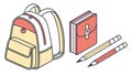 School Essentials: Backpack, Notebook, and Pencils Vector, vector design Generative AI Royalty Free Stock Photo