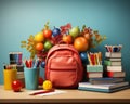 School essentials spread on a white table, educational photo Royalty Free Stock Photo