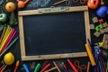 School essentials writing board and stationery on black background Royalty Free Stock Photo