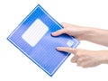 School exercise book notebook in hand education Royalty Free Stock Photo