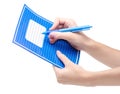 School exercise book notebook with pen in hand education Royalty Free Stock Photo