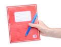 School exercise book notebook with pen in hand education Royalty Free Stock Photo