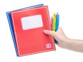 School exercise book notebook with pen in hand education Royalty Free Stock Photo