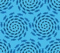 School of fish circular pattern seamless. Fishes swarm circle background. Baby fabric texture Royalty Free Stock Photo