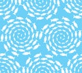 School of fish circular pattern seamless. Fishes swarm circle background. Baby fabric texture