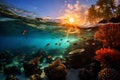 A school of fish darting around underwater coral reefs Royalty Free Stock Photo