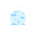 School of Fish Flat Vector Illustration, Icon. Light Blue Monochrome Design. Editable Stroke Royalty Free Stock Photo