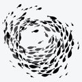 School of fish. A group of silhouette fish swim in a circle. Marine life. Vector illustration. Tattoo. Logo fishes.