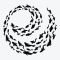 School of fish. A group of silhouette fish swim in a circle. Marine life. Vector illustration. Tattoo. Logo fishes. Royalty Free Stock Photo