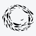 School of fish. A group of silhouette fish swim in a circle. Marine life. Vector illustration. Tattoo. Logo fishes. Royalty Free Stock Photo