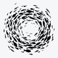 School of fish. A group of silhouette fish swim in a circle. Marine life. Vector illustration. Tattoo. Logo fishes.
