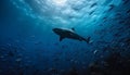 School of fish swim in majestic seascape of tropical reef generated by AI