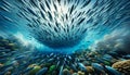 School of Fish Swimming Through Coral Reef