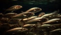 A school of fish swimming in the deep blue sea generated by AI Royalty Free Stock Photo