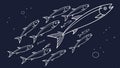 School of fish swimming in deep water, synchronized movement, vector design Generative AI Royalty Free Stock Photo